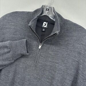FootJoy Sweater Mens Large Gray Wool Quarter Zip Mock Neck Lined Golf Pullover